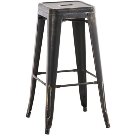Taburete de bar apilable con reposapiés de diseño industrial metal negro y dorado 100000036