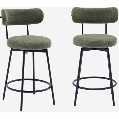 Taburete de bar asiento giratorio metal y tela simple, set de 2