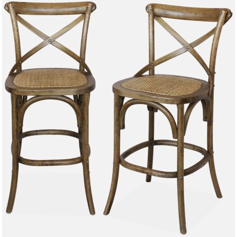 Taburete de bar bistró vintage de madera, set de 2