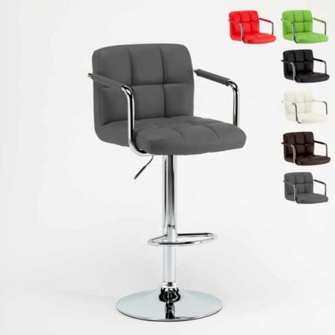 Taburete de bar cocina alto giratorio ajustable con respaldo y reposabrazos Las Vegas - Gris