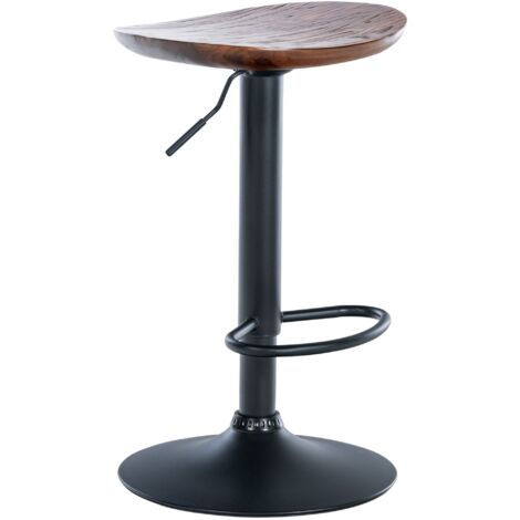 Taburete de bar con asiento de madera maciza oscura y reposapiés de diseño industrial TDB10577
