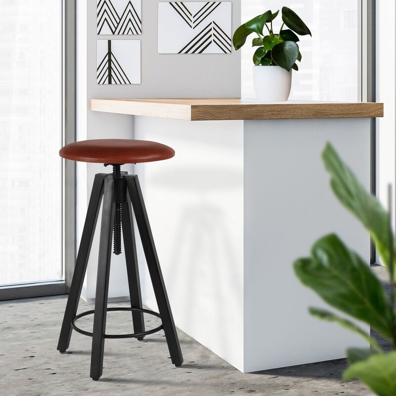 

Taburete de bar cuero marrón-negro silla mostrador mueble tapizada 34x60-82 cm