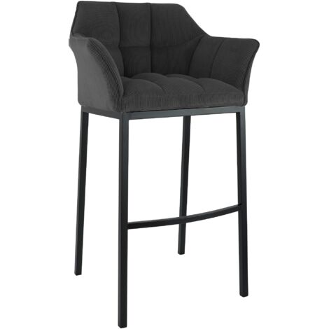 Taburete de bar Damaso Cord con estructura de cuatro patas Gris oscuro Negro