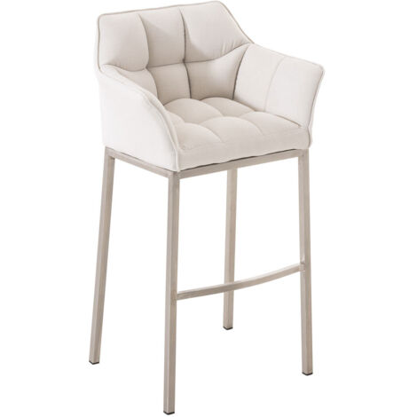 Taburete de Bar Damaso Tela con Base de Cuatro Patas Blanco Acero inoxidable