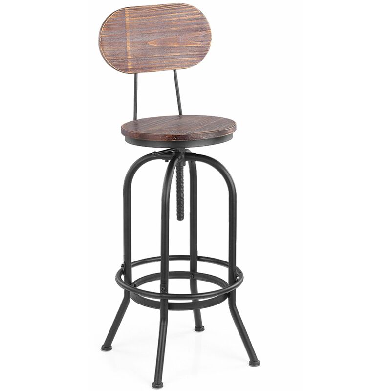 

Taburete de bar de estilo industrial iKayaa, silla giratoria de altura ajustable para comedor, tapa de madera de pino + metal con respaldo