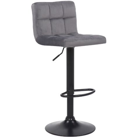 Taburete de bar de terciopelo gris con patas de metal negro asiento acolchado reposapiés giratorio TDB10176