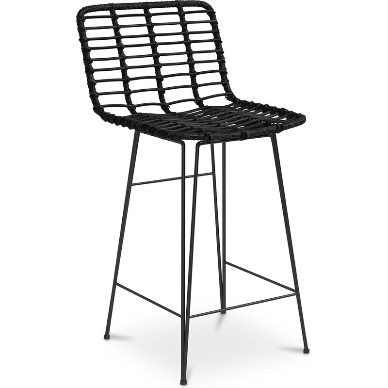 

Taburete de bar diseño Boho de mimbre sintético 65cm - Catori Negro