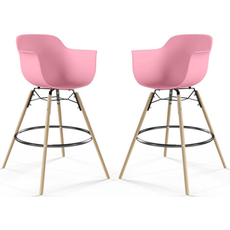 Taburete de Bar - Diseño Escandinavo - Patas de Madera - Pack de 2 - Nordika