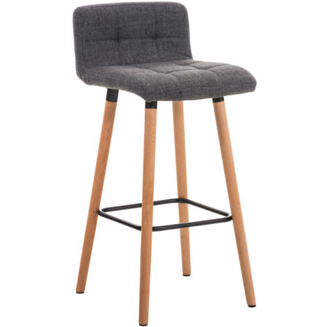 Taburete de bar en tejido gris claro con costuras decorativas y patas de madera con reposapiés 100000047