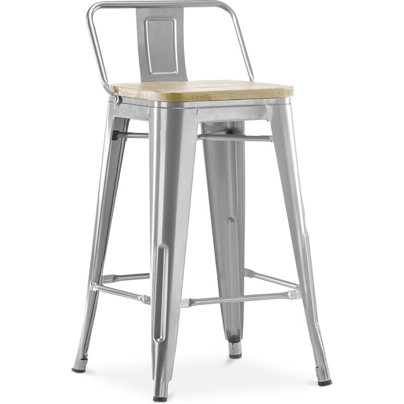 

Taburete de bar Stylix con respaldo pequeño - 61 cm - Metal y madera clara Acero
