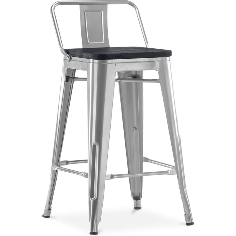 

Taburete de bar Stylix con respaldo pequeño - 61 cm - Metal y madera oscura Acero Madera, Hierro
