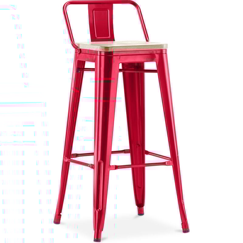 

Taburete de bar Stylix con respaldo pequeño - 76 cm - Metal y madera clara Rojo