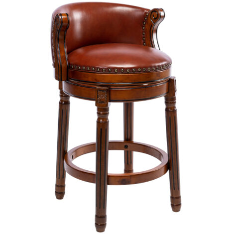 Taburete de bar giratorio 360° con respaldo de cuero genuino marrón