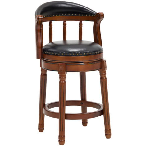 Taburete de bar giratorio 360°, de cuero genuino, con estructura de madera negra