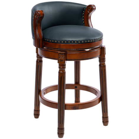 Taburete de bar giratorio 360° en cuero genuino y madera azul