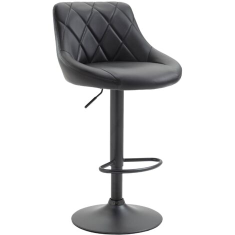Taburete de bar giratorio sintético negro con reposapiés de metal negro costura decorativa TDB10587