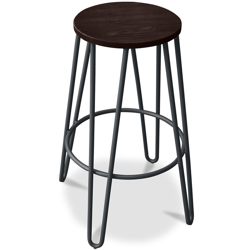 

Privatefloor - Taburete de bar hairpin 66cm - Madera oscura y metal Gris oscuro