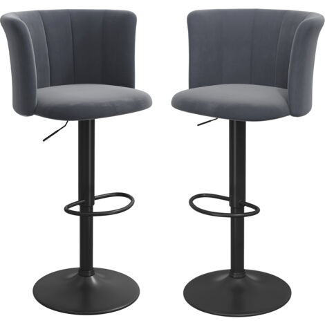 Taburete de bar Juego de 2 Taburetes Altos de Bar Regulables en Altura con respaldo Atlanta y Reposapiés Gris oscuro