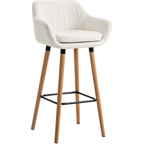 Taburete de bar lounge x1 Diseño escandinavo Asiento de PVC blanco Patas de madera Reposapiés de metal 100004909