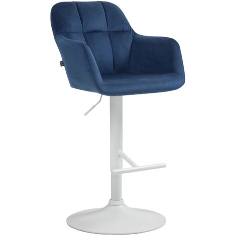 Taburete de bar Natoma en terciopelo Azul Metal blanco mate