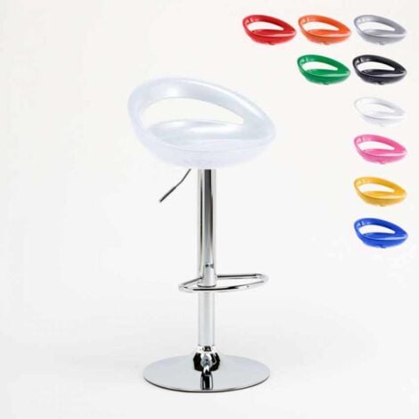 Taburete de bar para cocina alto giratorio fijo ajustable y con reposapiés modelo Hollywood - Blanco