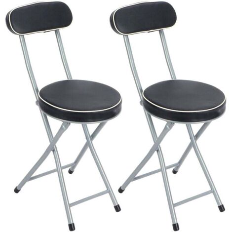 Taburete de bar plegable con respaldo acolchado de cuero para adultos, color negro, portátil, para exteriores, interiores, cocinas, tiendas y cafeterías (juego de 2)