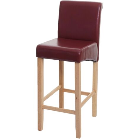 Taburete de bar silla alta x1 asiento en PVC rojo-marrón patas de madera clara 040008583
