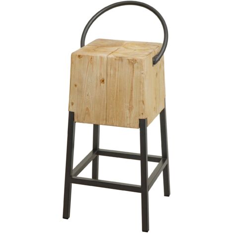 Taburete de bar silla mostrador diseño industrial rústico en metal y madera natural 040008586