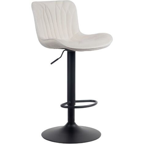 Taburete de bar trona x1 con costuras decorativas en tela de terciopelo color crema patas de metal negro 100005170