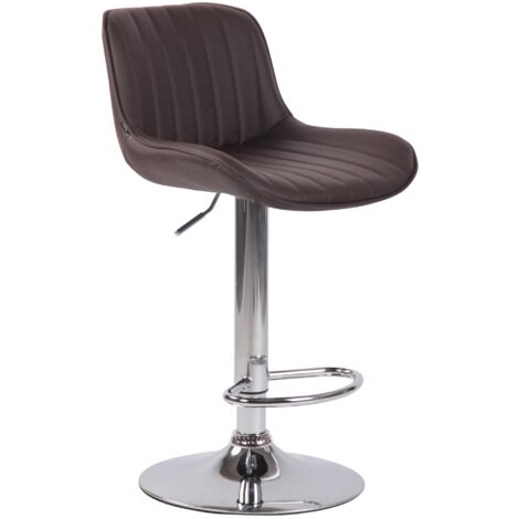 Taburete de bar trona x1 en PVC marrón costuras verticales soporte de metal cromado 100005093
