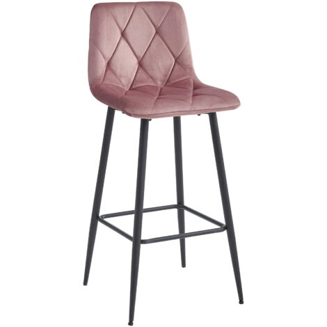 Taburete de bar Valora KODA de terciopelo rosa con patas de acero negro x1
