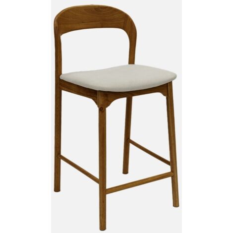 Taburete de bar vintage de madera de hevea y tela, set de 2