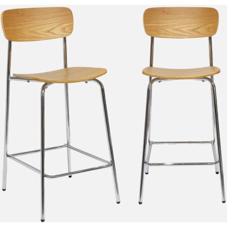 Taburete de bar vintage metal y contrachapado, set de 2