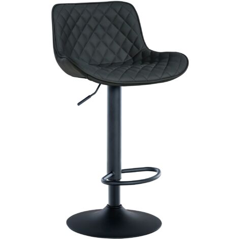 Taburete de bar x1 asiento con pespuntes decorativos rombos en PVC negro y patas de metal negro 100005223