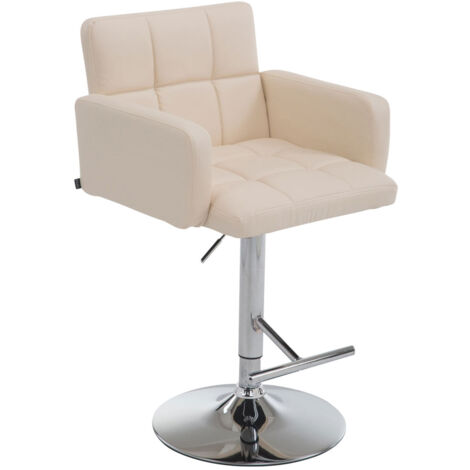 Taburete de bar x1 con reposabrazos y cómodo respaldo en sintético color crema con patas de metal cromado TDB10781