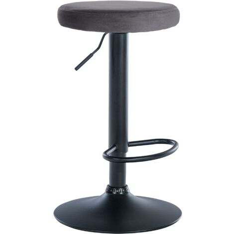 Taburete de bar x1 diseño sencillo regulable en altura tapizado en terciopelo gris oscuro patas de metal negro 100005352