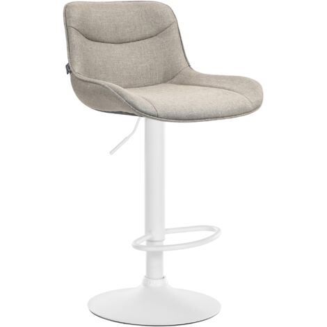 Taburete de bar x1 giratorio forma ergonómica costuras decorativas en tela topo estructura de metal blanco 100005762