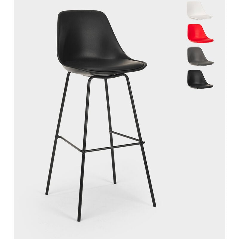 

Superstool - Taburete alto de metal para barra de cocina con cojín de diseño moderno Willis | Negro