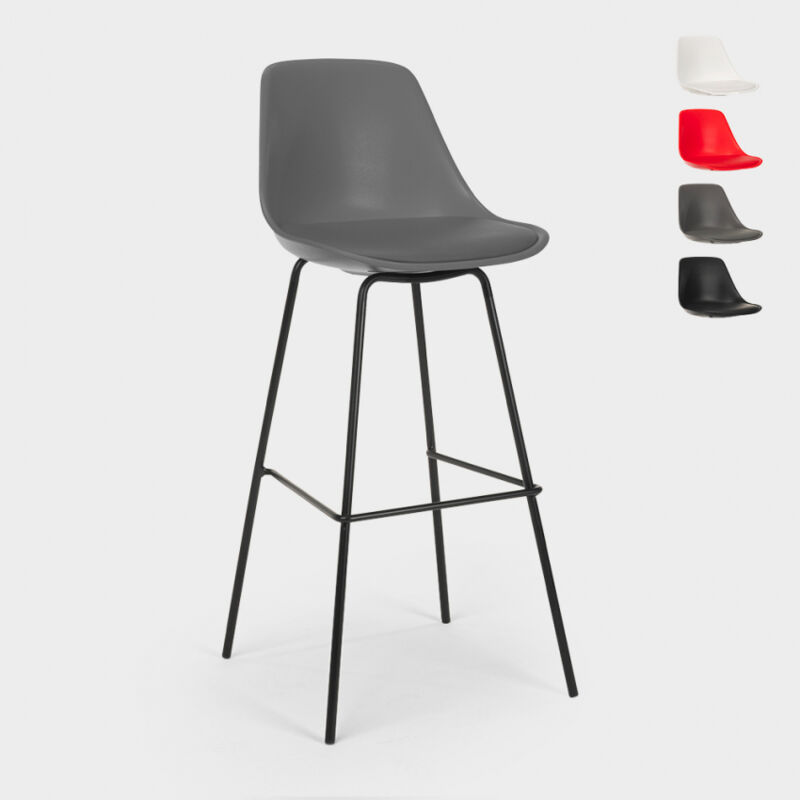 

Superstool - Taburete alto de metal para barra de cocina con cojín de diseño moderno Willis | Gris