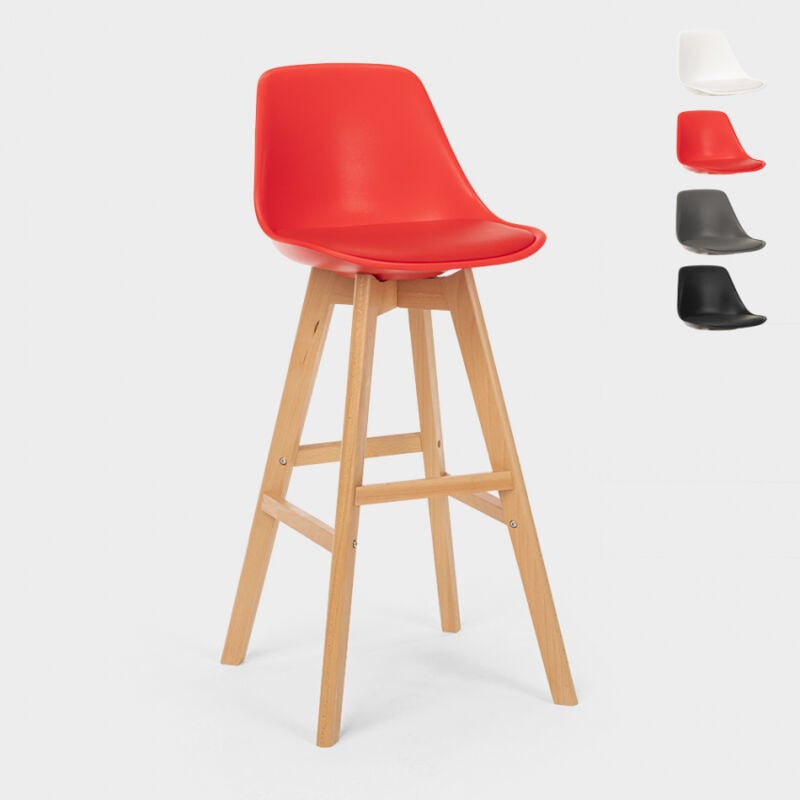 

Superstool - Taburete alto con cojín de diseño escandinavo para bar y cocinaWillis Wood | Rojo
