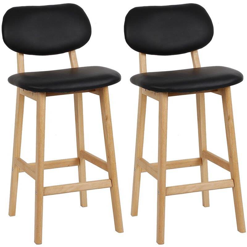 

Juego De 2 Taburetes De Bar, Taburete De Cocina De Diseño En Cuero Artificial Y Madera, Con Respaldo, Negro