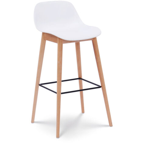 Taburete de Barra Blanco de Estilo Escandinavia con Patas de Madera Natural - Altura 66 cm