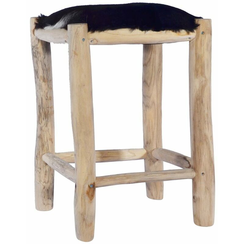 

Happyshopping - Taburete de cocina cuero real de cabra y madera de teca maciza