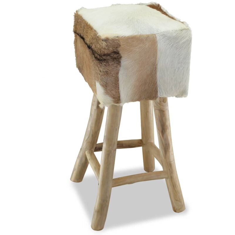 

Taburete de cocina de cuero auténtico y madera de teca maciza