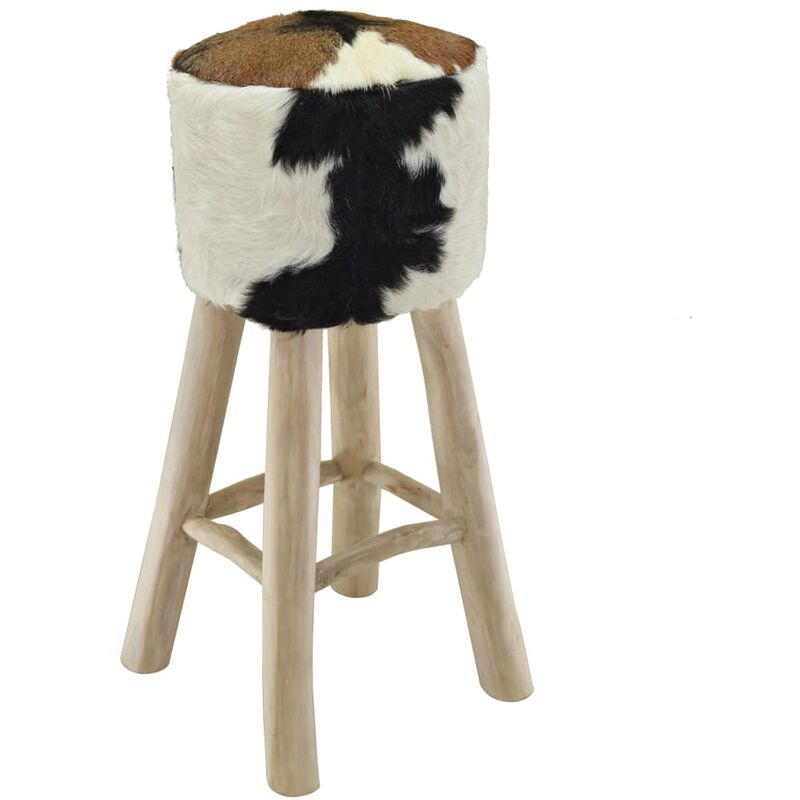 

Taburete de cocina de cuero auténtico y madera de teca maciza