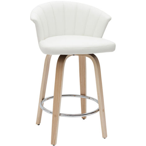 Taburete de cocina de diseño giratorio blanco con madera clara 65 cm ALBIN