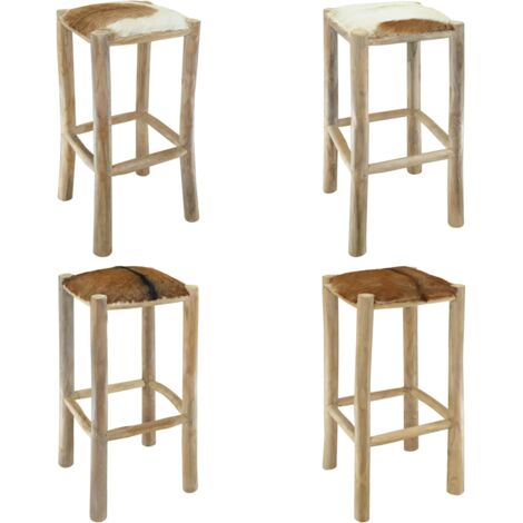 Taburete de cocina de piel de cabra y madera de teca maciza - Cuero de cabra - Madera de teca