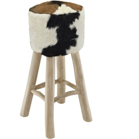 Taburete de cocina de piel de cabra y madera de teca maciza vidaXL