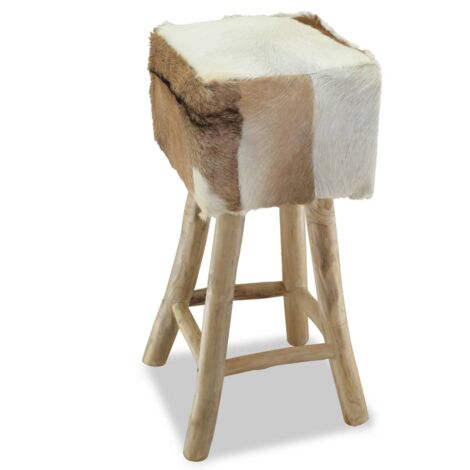 Taburete de cocina de piel de cabra y madera de teca maciza vidaXL