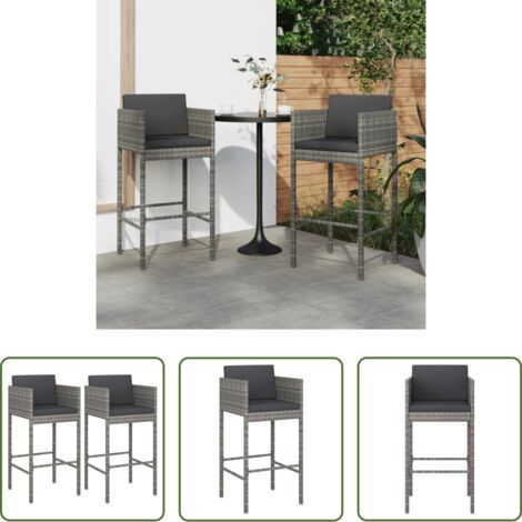 Taburete de cocina -  Taburetes de cocina con cojines 2 unidades ratán sintético gris